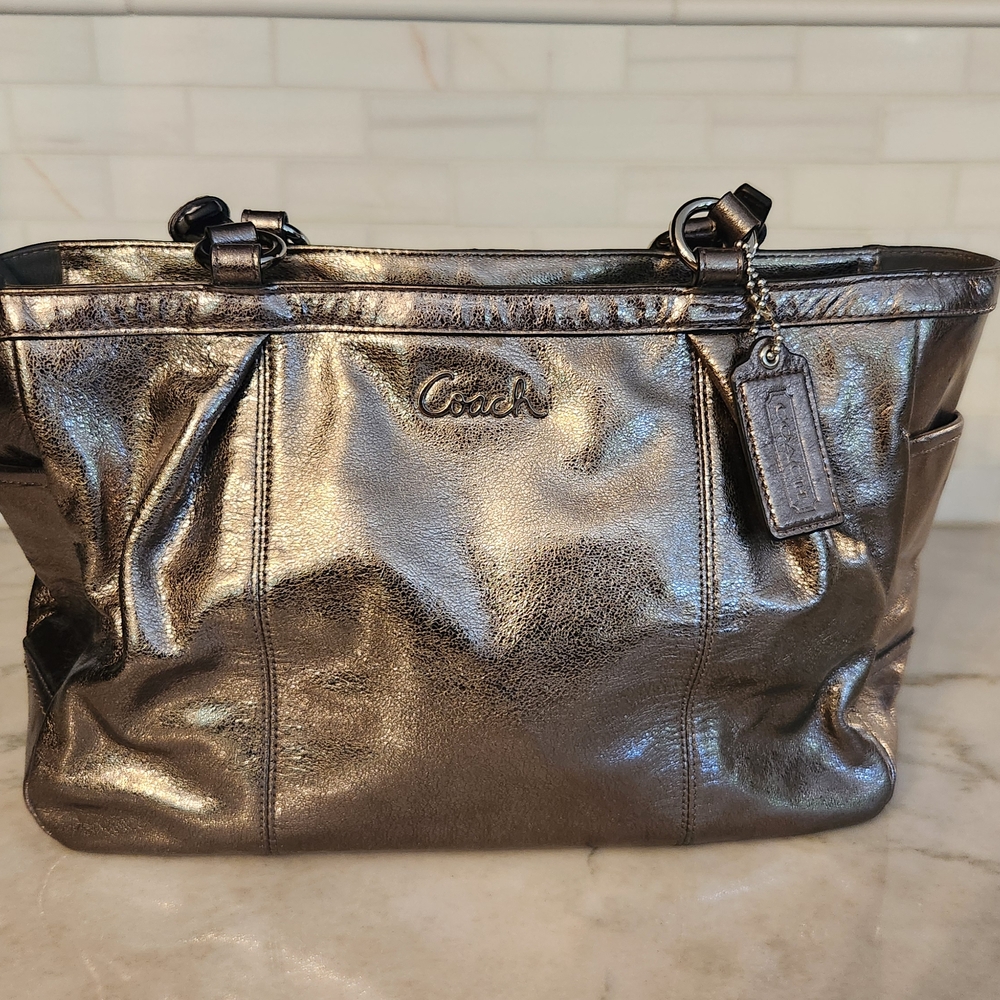 Coach Metallic Pewter Tote Bag